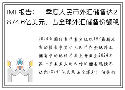 IMF报告：一季度人民币外汇储备达2874.6亿美元，占全球外汇储备份额稳步增长