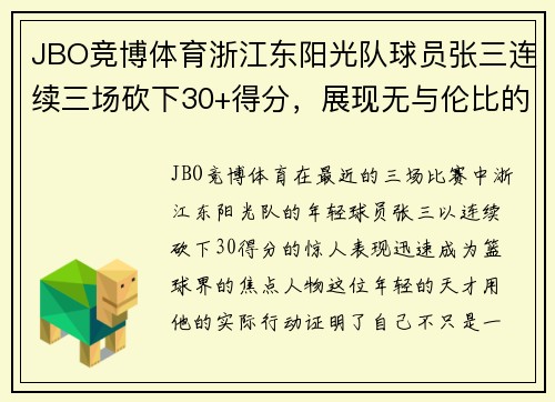 JBO竞博体育浙江东阳光队球员张三连续三场砍下30+得分，展现无与伦比的篮球天赋 - 副本